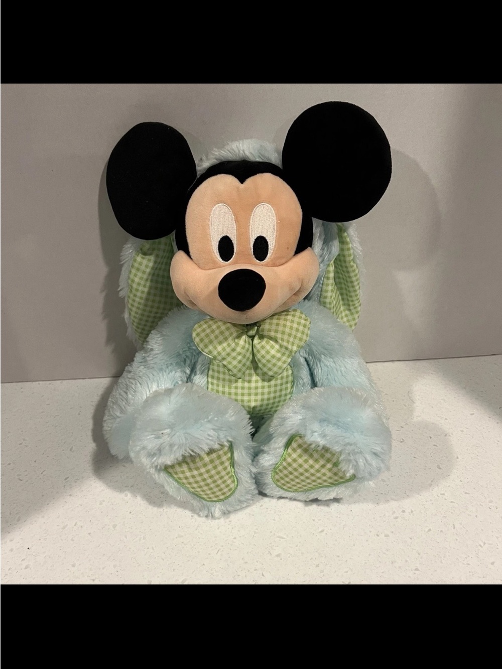 Disney Mickey Mouse Bunny Plaid Easter Bow tie Outfit Plush Blue Authentic